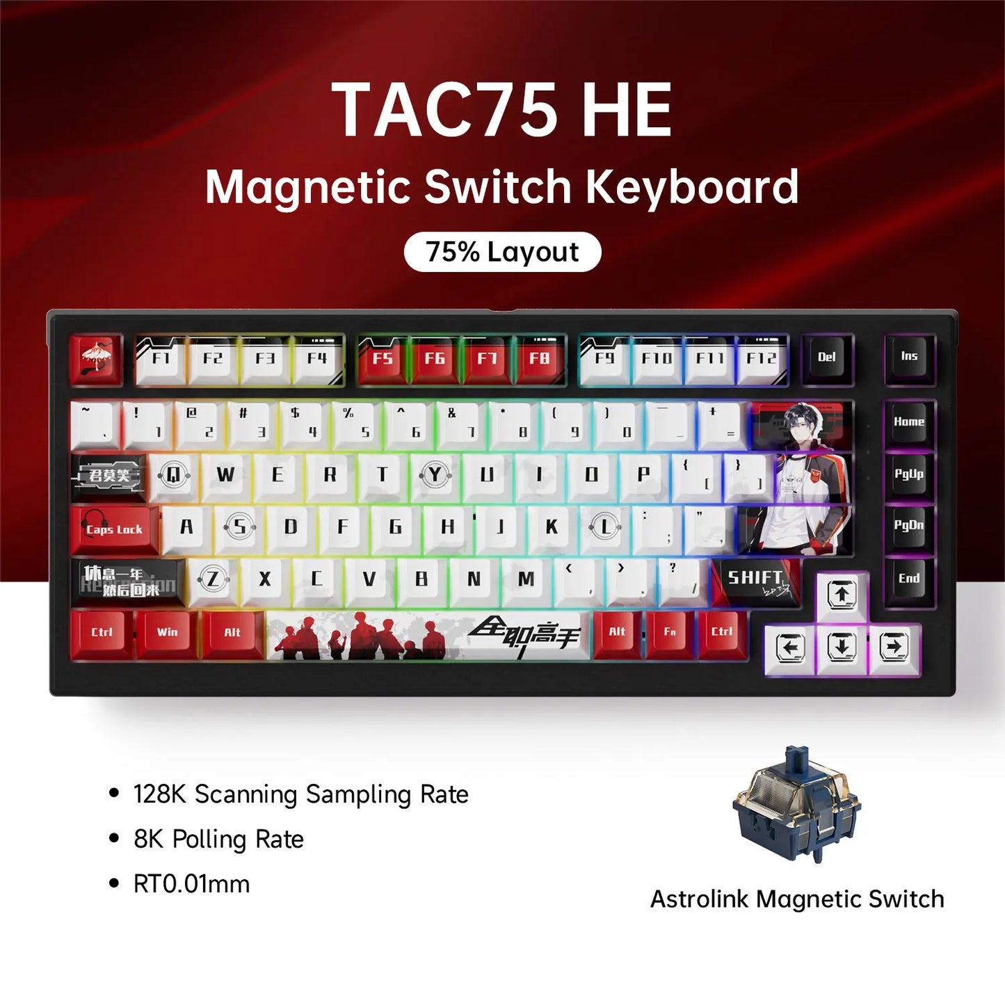 TAC75 HE Magnetic Switch Keyboard 75% Gaming Keyboards Rapid Trigger 0.005Mm 8K RGB Wired Esports Custom Keyboard for Gamer