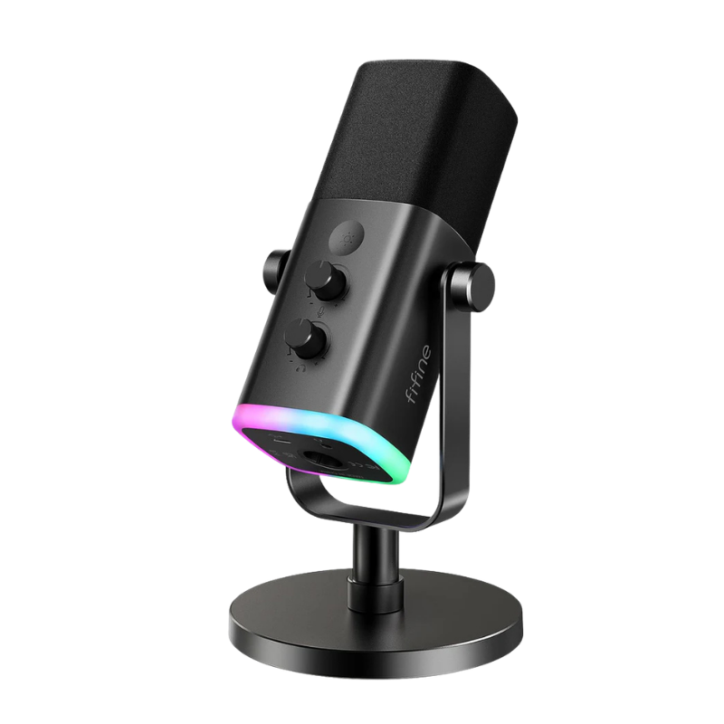 USB/XLR Dynamic Microphone for Podcast Recording, PC Computer Gaming Streaming Mic with RGB Light, Mute Button, Headphones Jack, Desktop Stand, Vocal Mic for Singing Youtube-Ampligame AM8