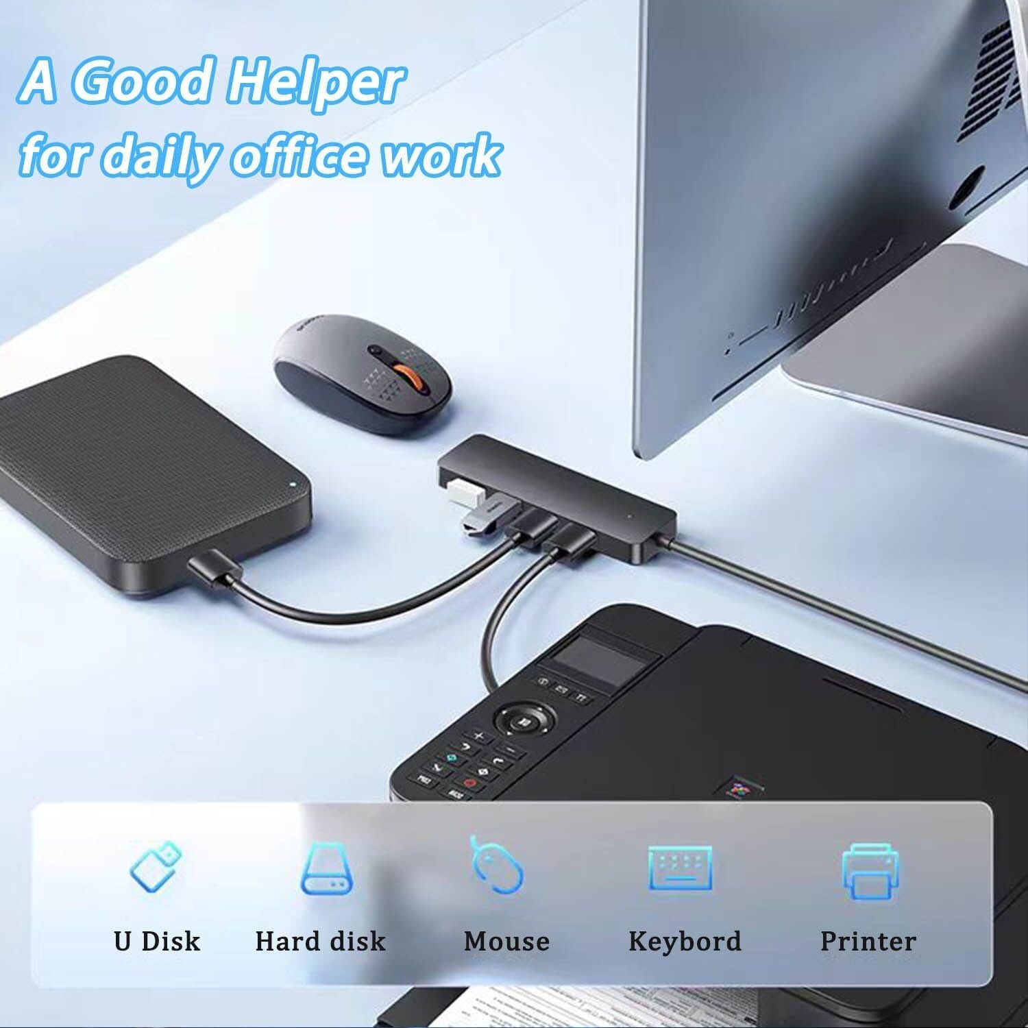 USB Hub 4 Port,  USB 3.0 Hub USB Splitter for Laptop, USB Port Extender USB a Hub for PC, Desktop, Xbox, PS4, Flash Drive, Printer, Keyboard, Mouse, HDD, Plug and Play（Not for Charging）