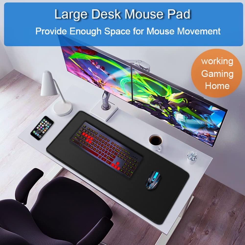 Large Gaming Mouse Pad, 31.5X15.7 Inch Large Extended Computer Keyboard Mouse Mat, Water Resist Non-Slip Mousepad Rubber Base Long XXL Desk Mouse Pad for Work & Gaming, Office & Home, Black