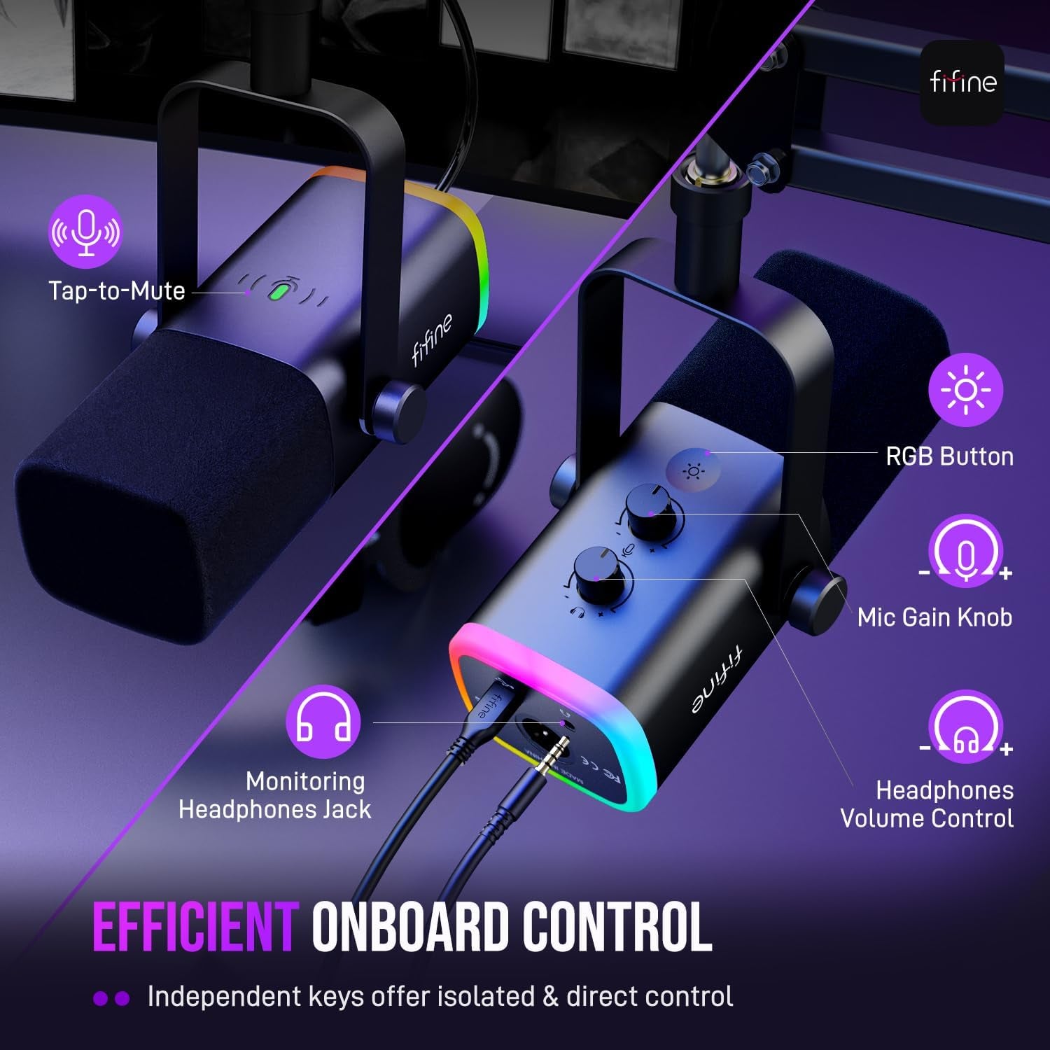 XLR/USB Gaming Microphone Set, Dynamic PC Mic for Streaming Podcasting, Computer RGB Mic Kit with Boom Arm Stand, Mute Button, Headphones Jack, for Recording Vocal Voice-Over-Ampligame AM8T