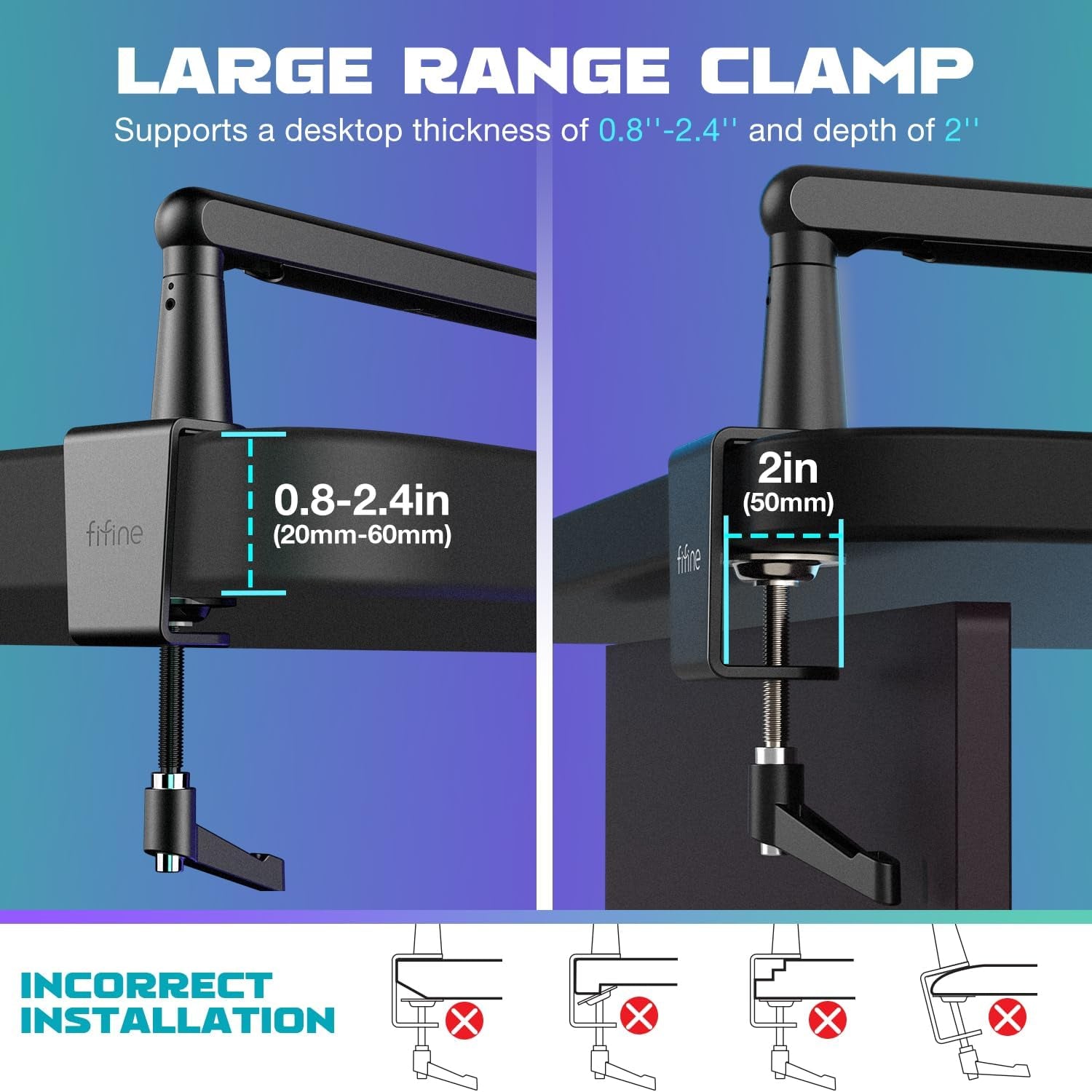 FIFINE Microphone Boom Arm, Low Profile Adjustable Stick Microphone Arm Stand with Desk Mount Clamp