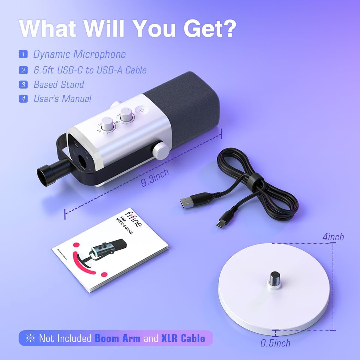 XLR/USB Gaming Microphone for Streaming Podcasting, PC Computer RGB Mic, with Gain Knob, Mute Button, Monitoring Jack, Gamer Mic for Recording Video Creation-Ampligame AM8 White