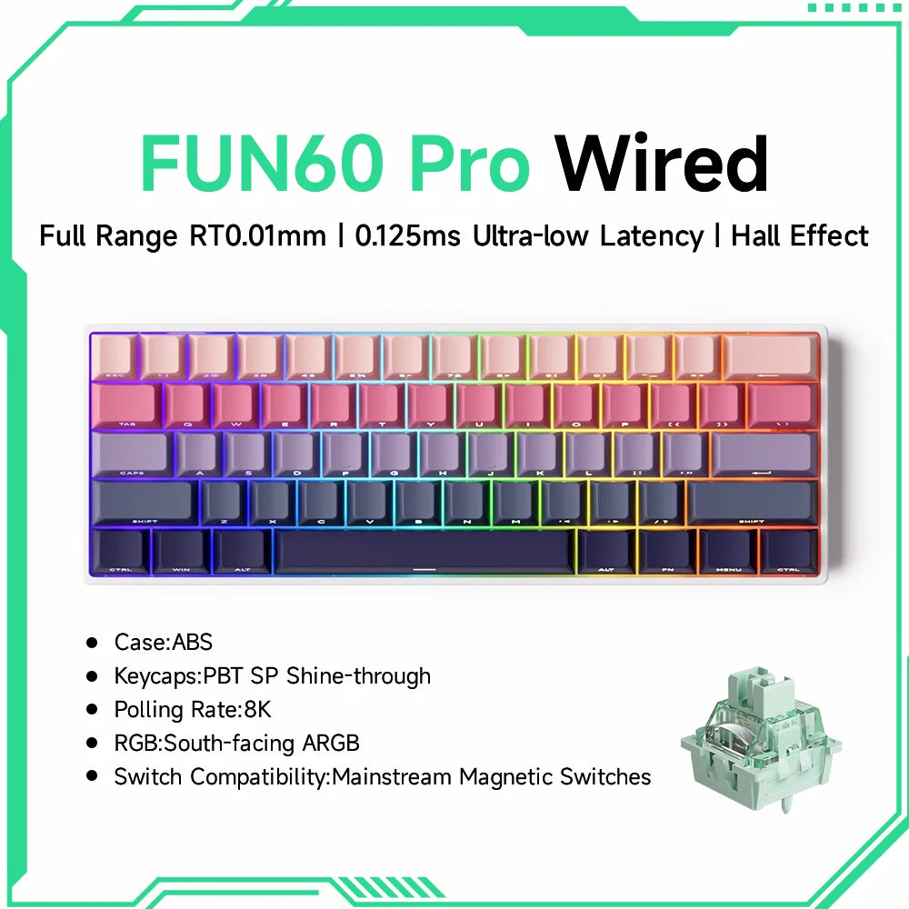 Monsgeek FUN60 Mechanical Keyboard Magnetic Switch 60% Gaming Keyboards Rapid Trigger 0.01Mm 8K ARGB HE/TMR Custom Keyboard