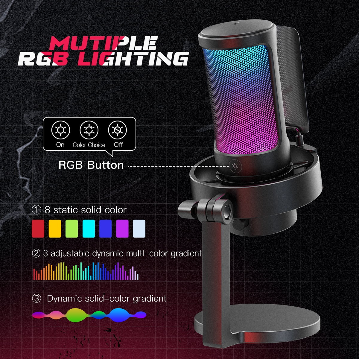 A8 Gaming USB Microphone for PS4 PS5 PC Computer,Recording/Streaming Mic with Led,Headphone Jack,Mute Button,Voice Control,Noise Cancellation