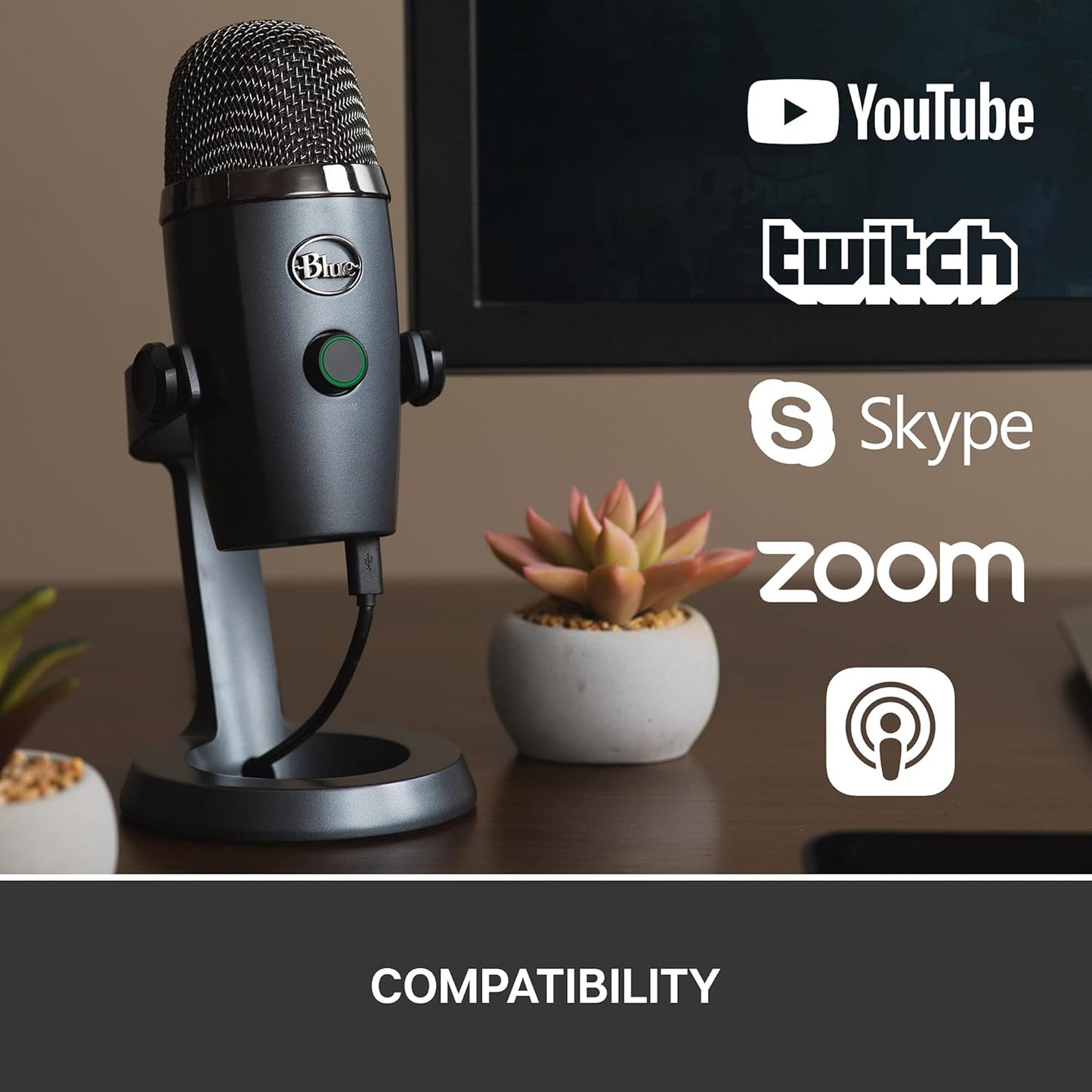 Logitech for Creators Blue Yeti Nano USB Microphone for Gaming, Streaming, Podcasting,Twitch, Youtube, Discord, Recording for PC and Mac, Plug & Play - Shadow Grey