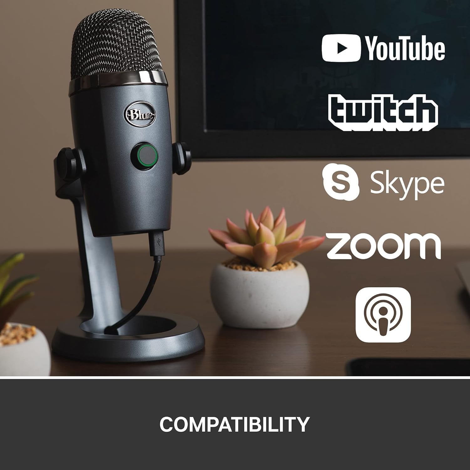 Logitech for Creators Blue Yeti Nano USB Microphone for Gaming, Streaming, Podcasting,Twitch, Youtube, Discord, Recording for PC and Mac, Plug & Play - Shadow Grey