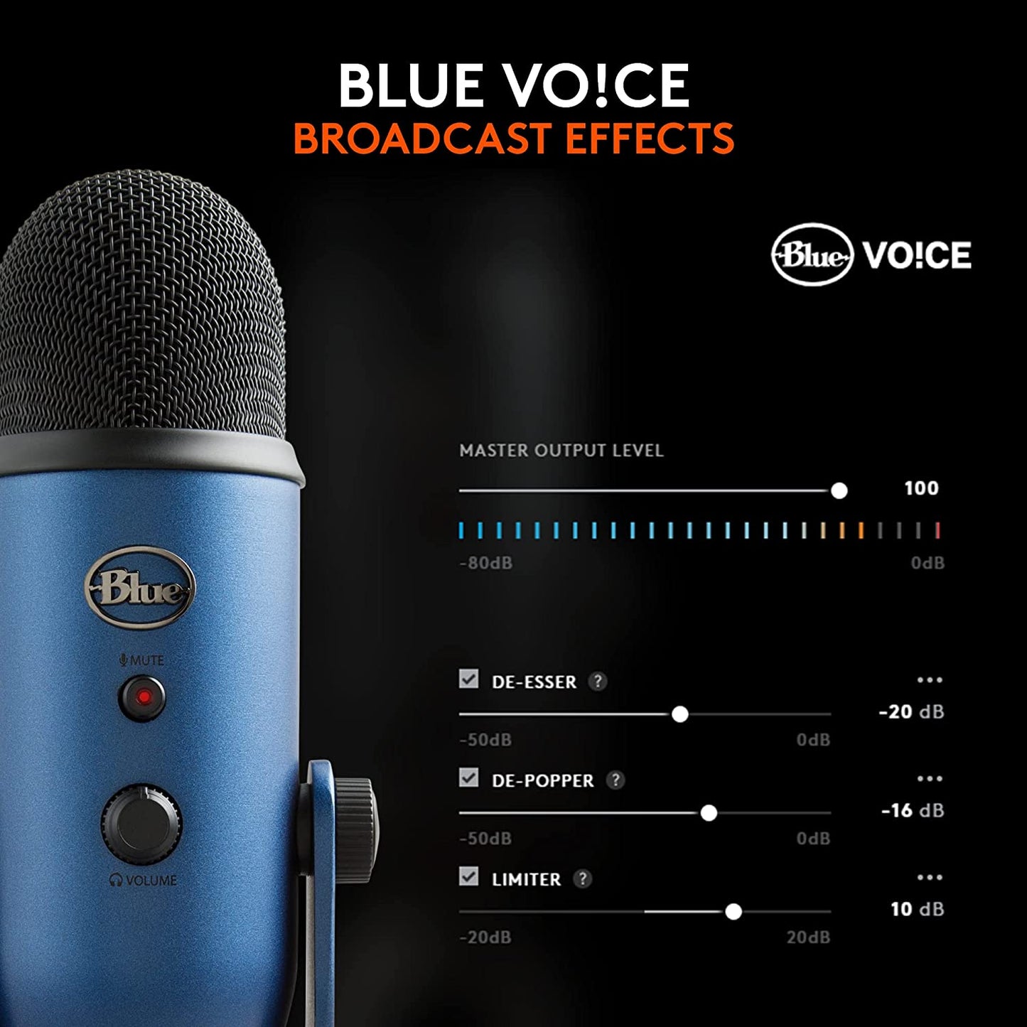 Logitech Creators Blue Yeti USB Microphone for PC, Mac, Gaming, Streaming, Podcasting, Studio and Computer Condenser Mic with Blue VO!CE Effects, 4 Pickup Patterns, Plug and Play - Midnight Blue