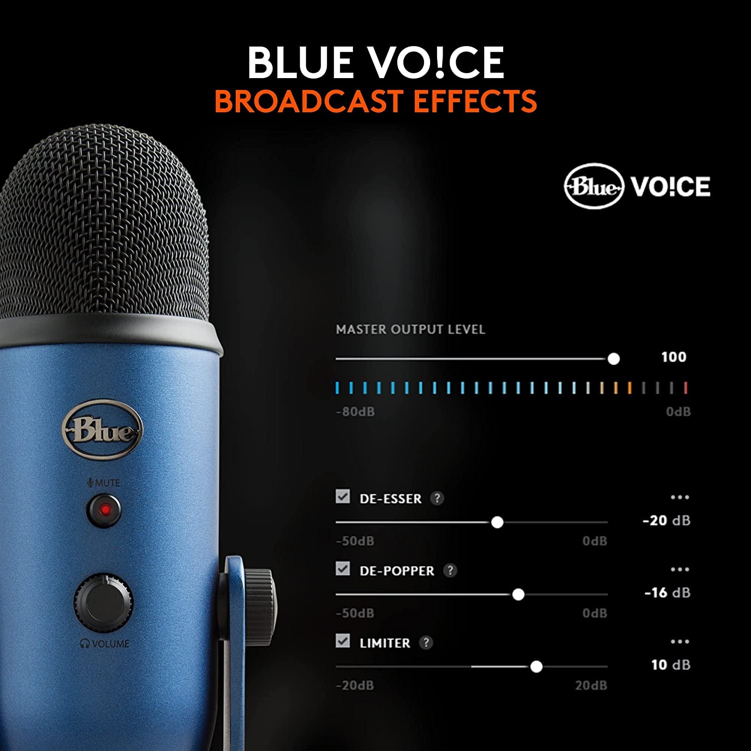 Logitech Creators Blue Yeti USB Microphone for PC, Mac, Gaming, Streaming, Podcasting, Studio and Computer Condenser Mic with Blue VO!CE Effects, 4 Pickup Patterns, Plug and Play - Midnight Blue
