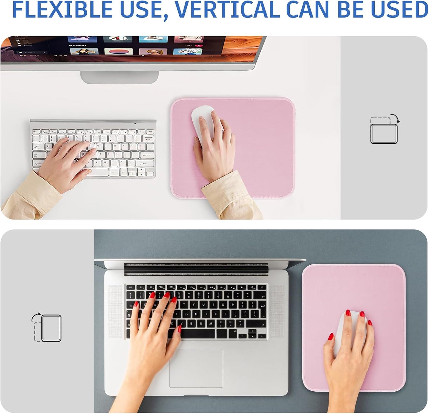 Pink Mouse Pad, Nice and Cute Mouse Pad, Splash-Proof Textured 10.2 X 8.2Inch, Stitched Edge Non-Slip Waterproof Rubber