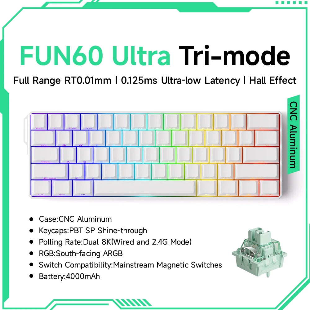 Monsgeek FUN60 Mechanical Keyboard Magnetic Switch 60% Gaming Keyboards Rapid Trigger 0.01Mm 8K ARGB HE/TMR Custom Keyboard