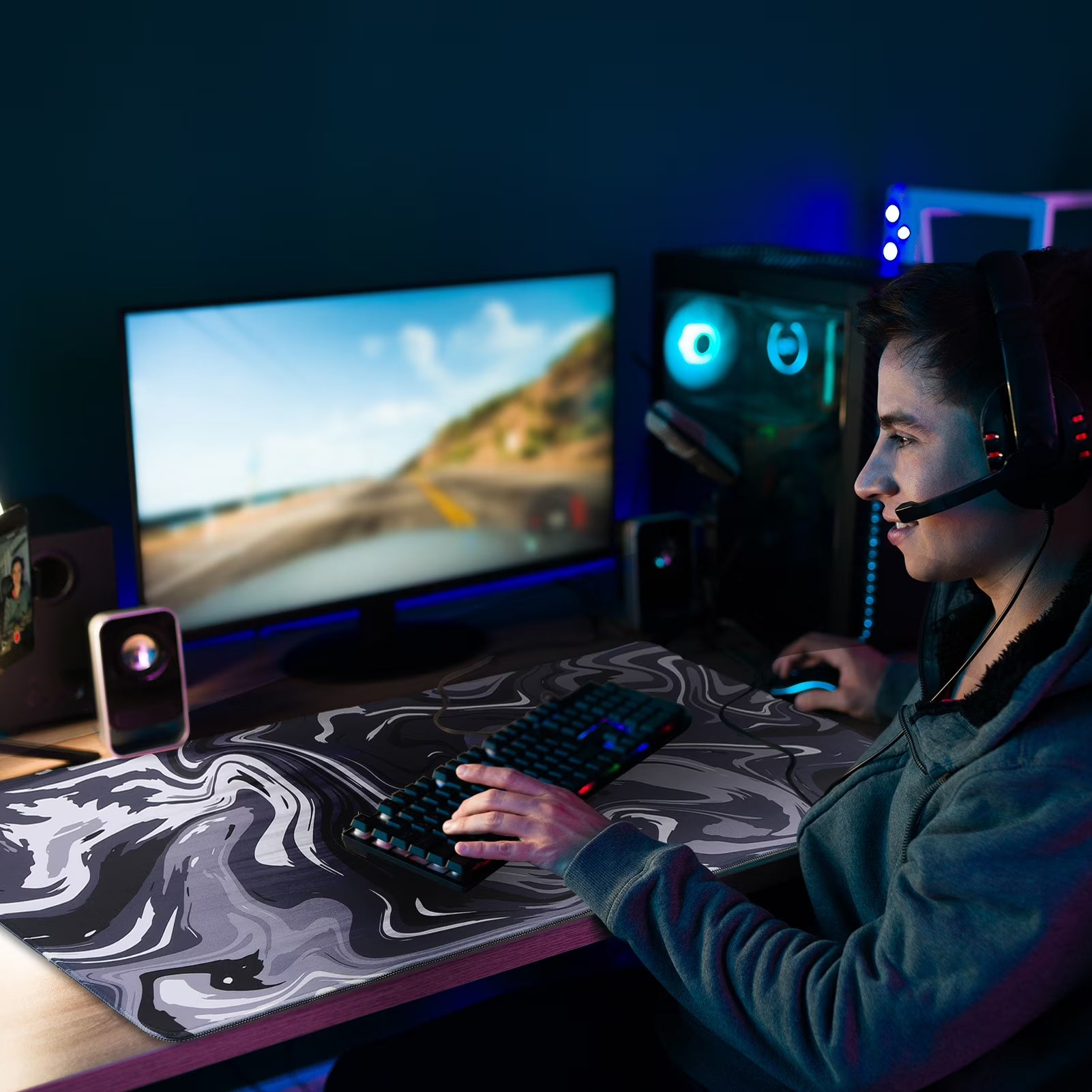 XXL Gaming Mouse Pad, 35.4"X15.7" Non-Slip Large Mouse Pad for Computer Desk, 3Mm Thick Rubber Base with Stitched Edges, Machine Washable for Work & Game