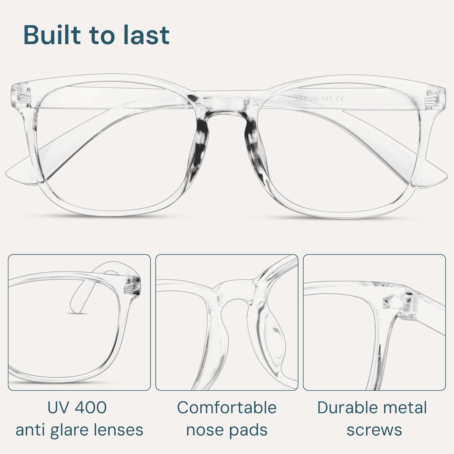 Eyewear Frames for Men - Blue Light Blocking Square Glasses, anti UV Ray Computer Gaming, Blue Blockers for Women