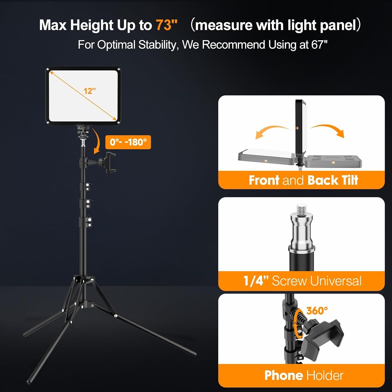 LED Video Light Kit with Phone Holder & Barndoor