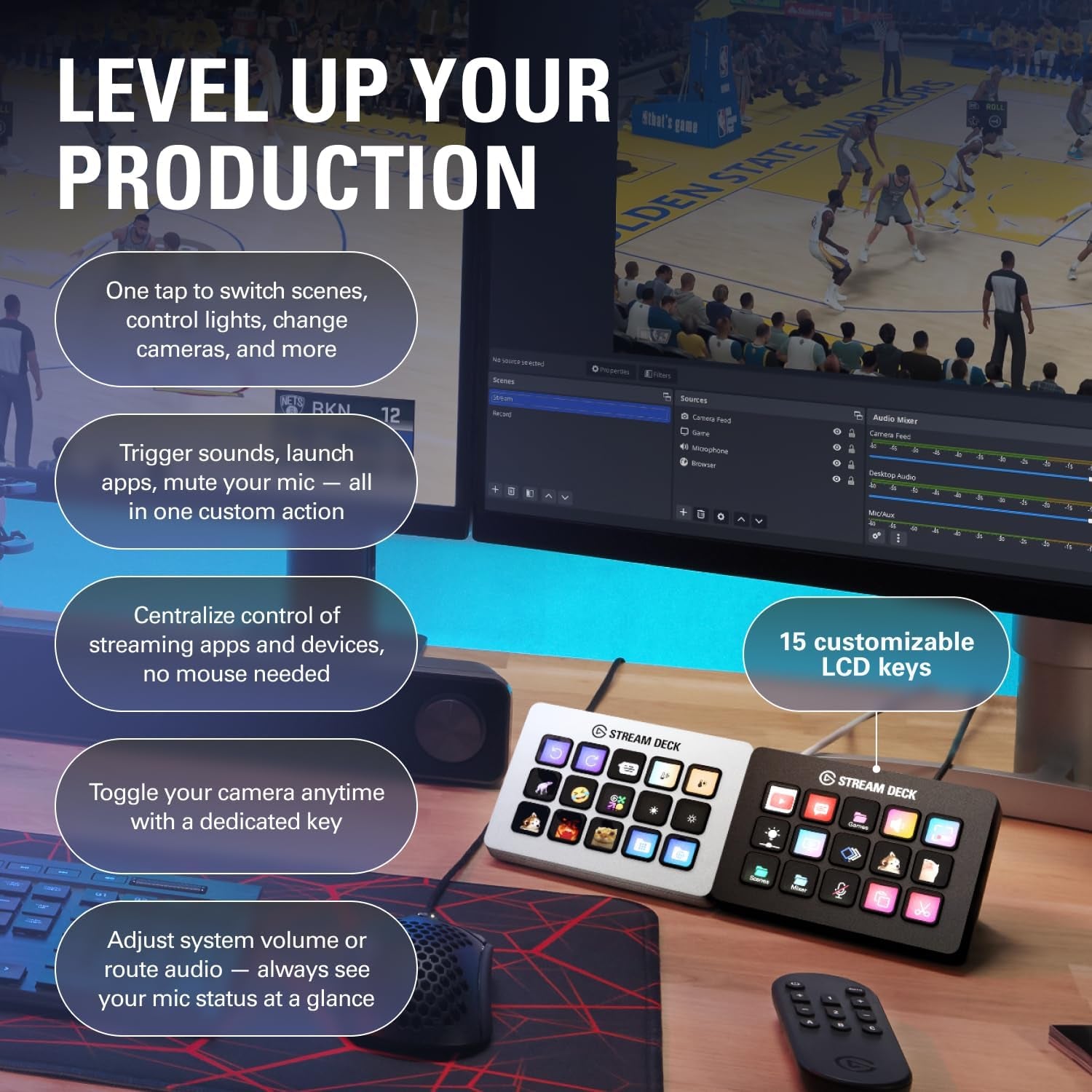 Stream Deck MK.2 Studio Controller, 15 Macro Keys | Trigger Actions in OBS, Twitch, Youtube and More, Visual Feedback, Hundreds of Plugins, Works with Mac and PC