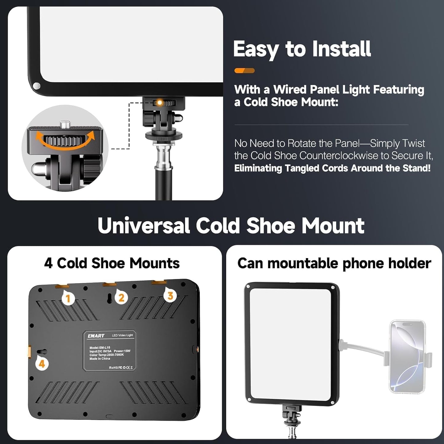 LED Video Light Kit with Phone Holder & Barndoor