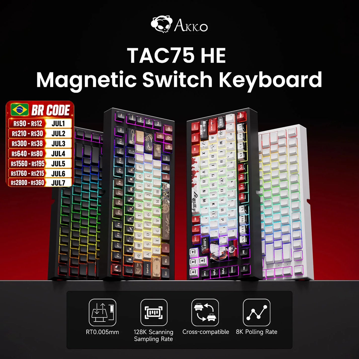 TAC75 HE Magnetic Switch Keyboard 75% Gaming Keyboards Rapid Trigger 0.005Mm 8K RGB Wired Esports Custom Keyboard for Gamer
