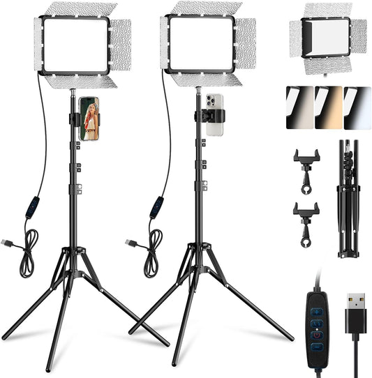 LED Video Light Kit with Phone Holder & Barndoor