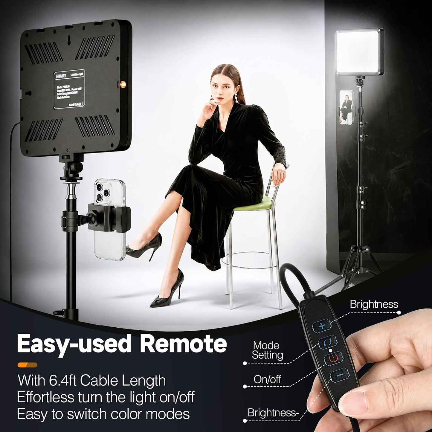LED Video Light Kit with Phone Holder & Barndoor