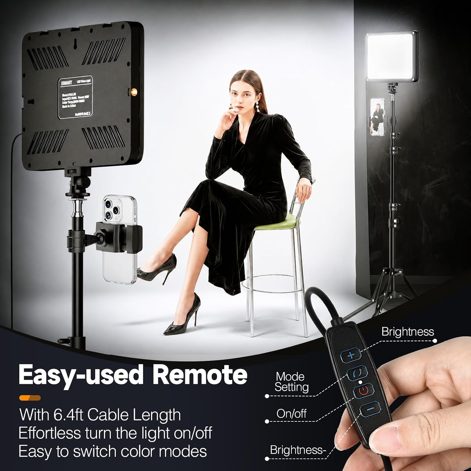 LED Video Light Kit with Phone Holder & Barndoor