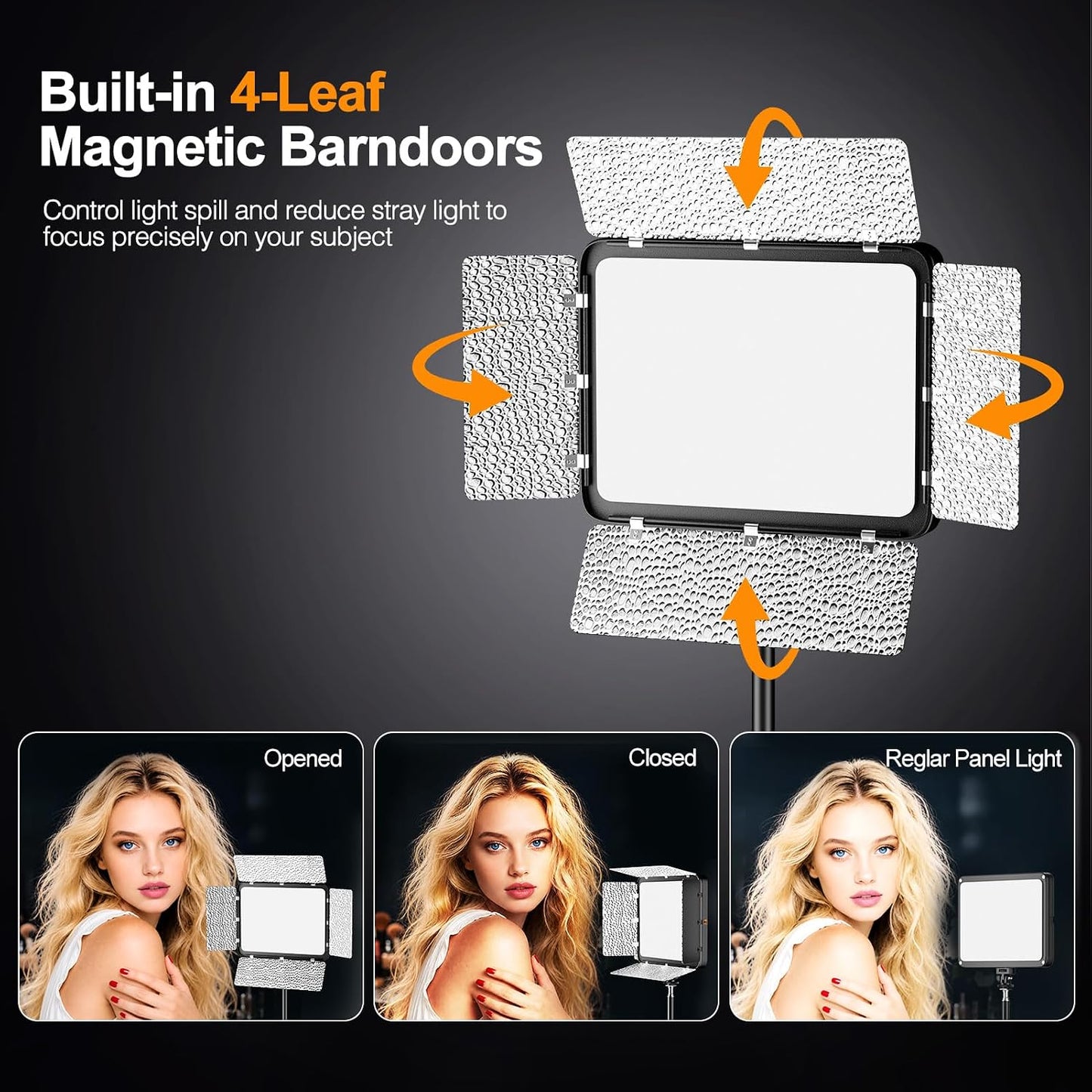 LED Video Light Kit with Phone Holder & Barndoor