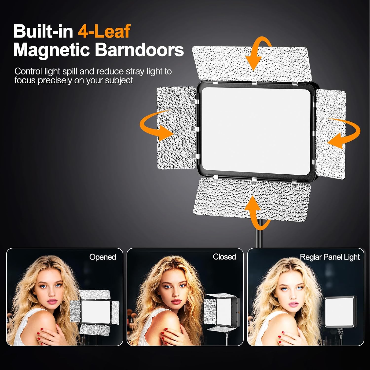LED Video Light Kit with Phone Holder & Barndoor