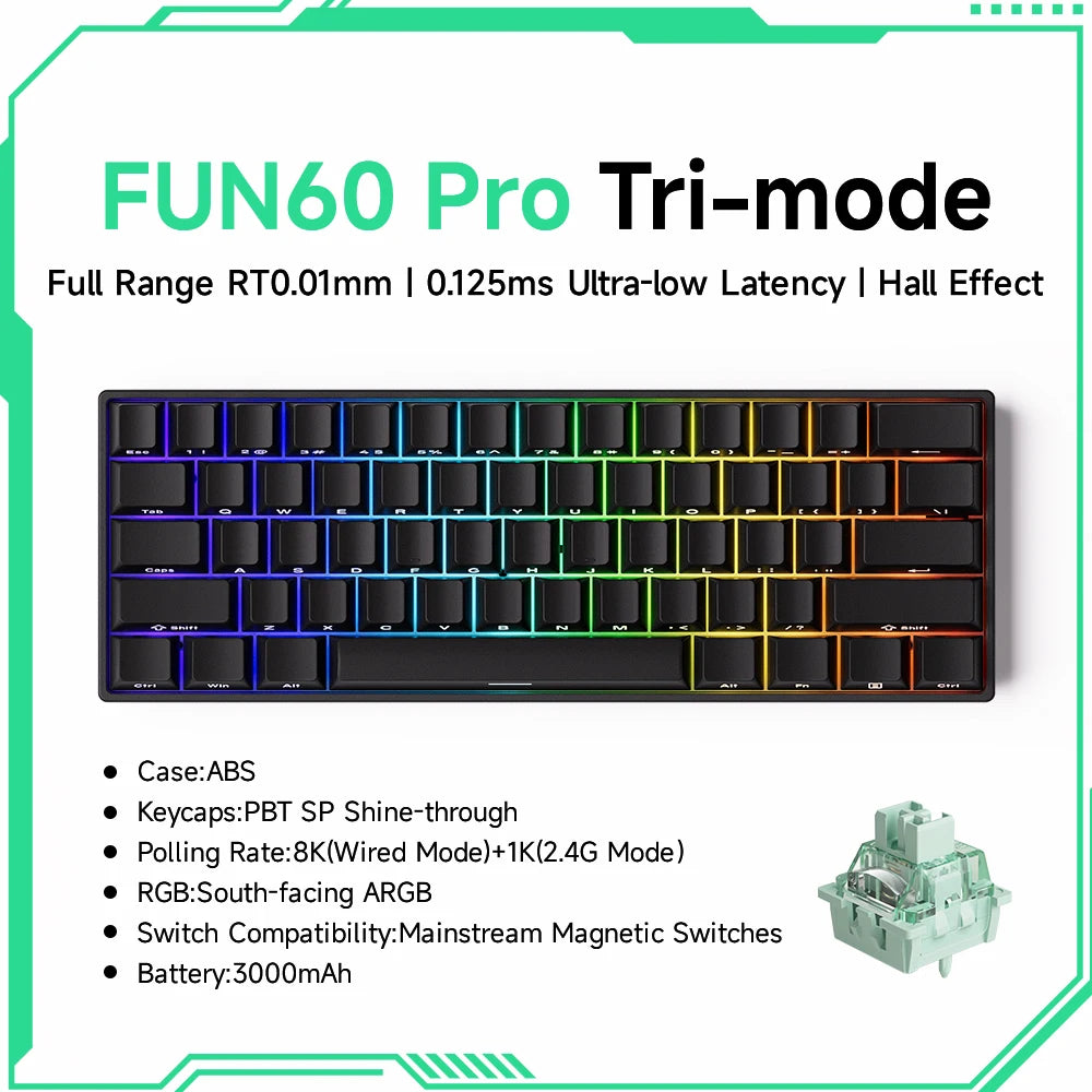 Monsgeek FUN60 Mechanical Keyboard Magnetic Switch 60% Gaming Keyboards Rapid Trigger 0.01Mm 8K ARGB HE/TMR Custom Keyboard