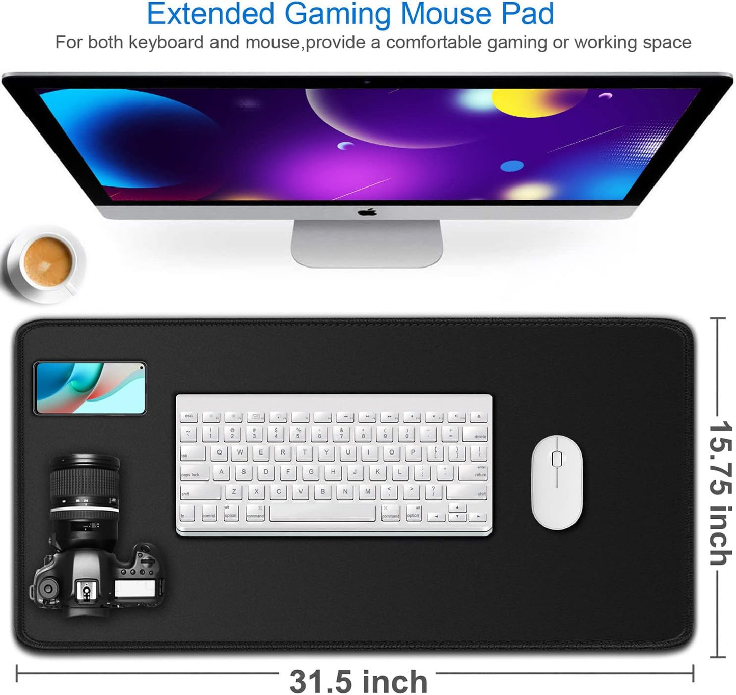 Large Gaming Mouse Pad, 31.5X15.7 Inch Large Extended Computer Keyboard Mouse Mat, Water Resist Non-Slip Mousepad Rubber Base Long XXL Desk Mouse Pad for Work & Gaming, Office & Home, Black