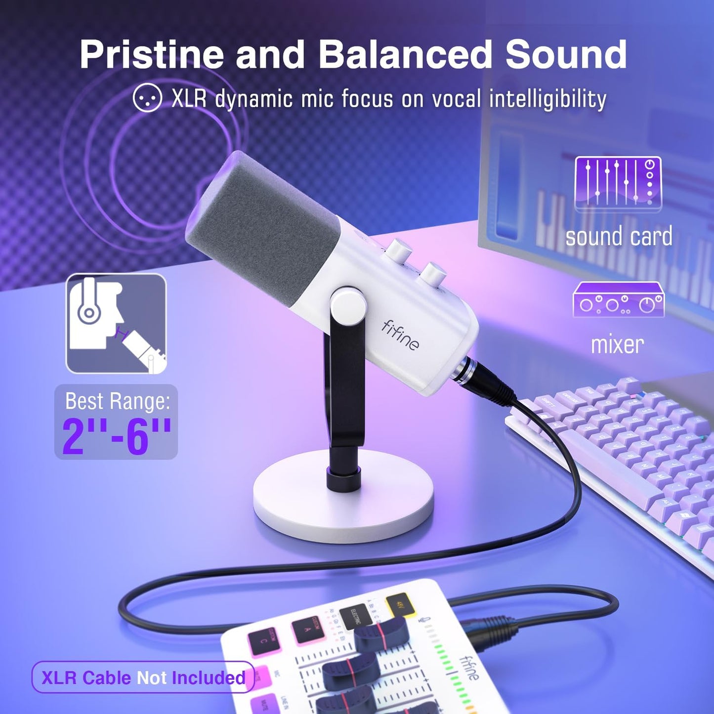 XLR/USB Gaming Microphone for Streaming Podcasting, PC Computer RGB Mic, with Gain Knob, Mute Button, Monitoring Jack, Gamer Mic for Recording Video Creation-Ampligame AM8 White
