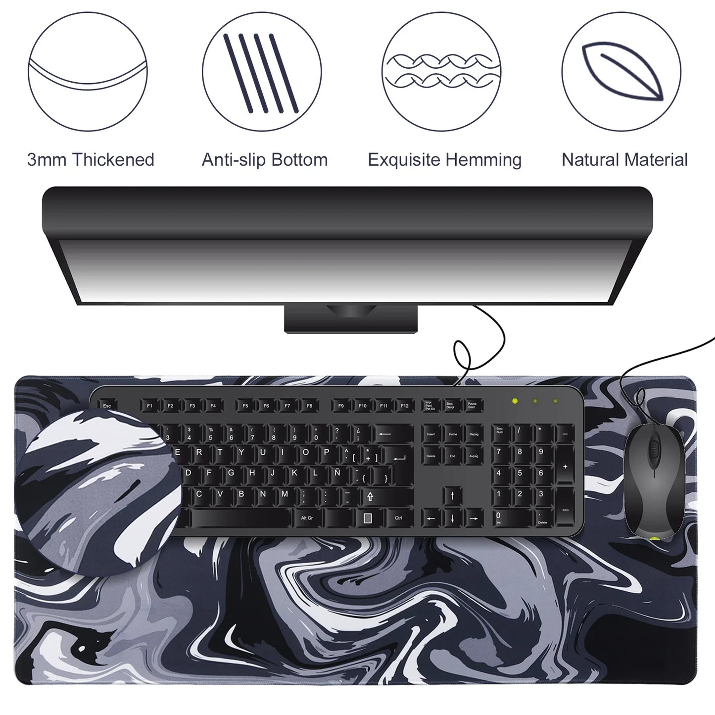 XXL Gaming Mouse Pad, 35.4"X15.7" Non-Slip Large Mouse Pad for Computer Desk, 3Mm Thick Rubber Base with Stitched Edges, Machine Washable for Work & Game