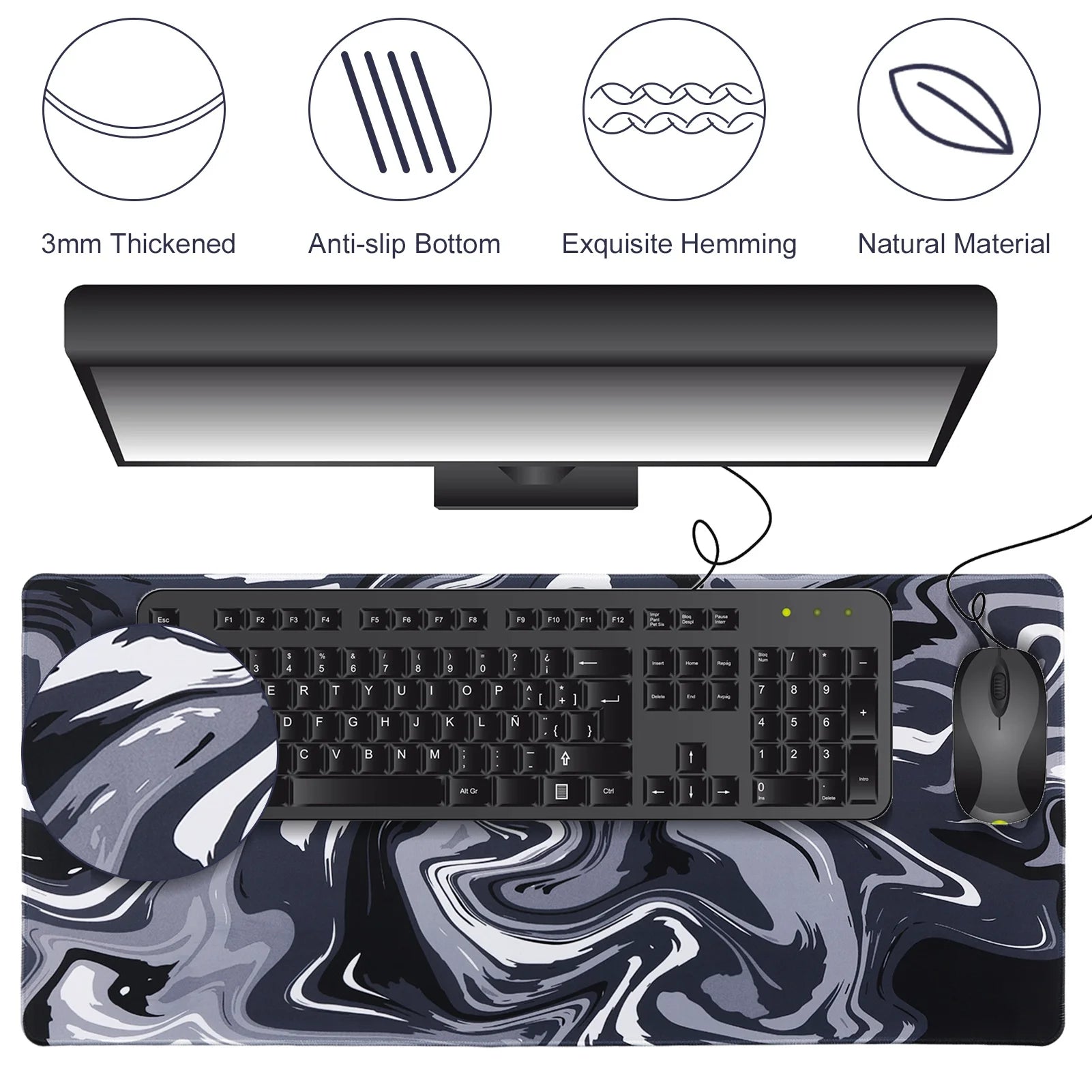 XXL Gaming Mouse Pad, 35.4"X15.7" Non-Slip Large Mouse Pad for Computer Desk, 3Mm Thick Rubber Base with Stitched Edges, Machine Washable for Work & Game