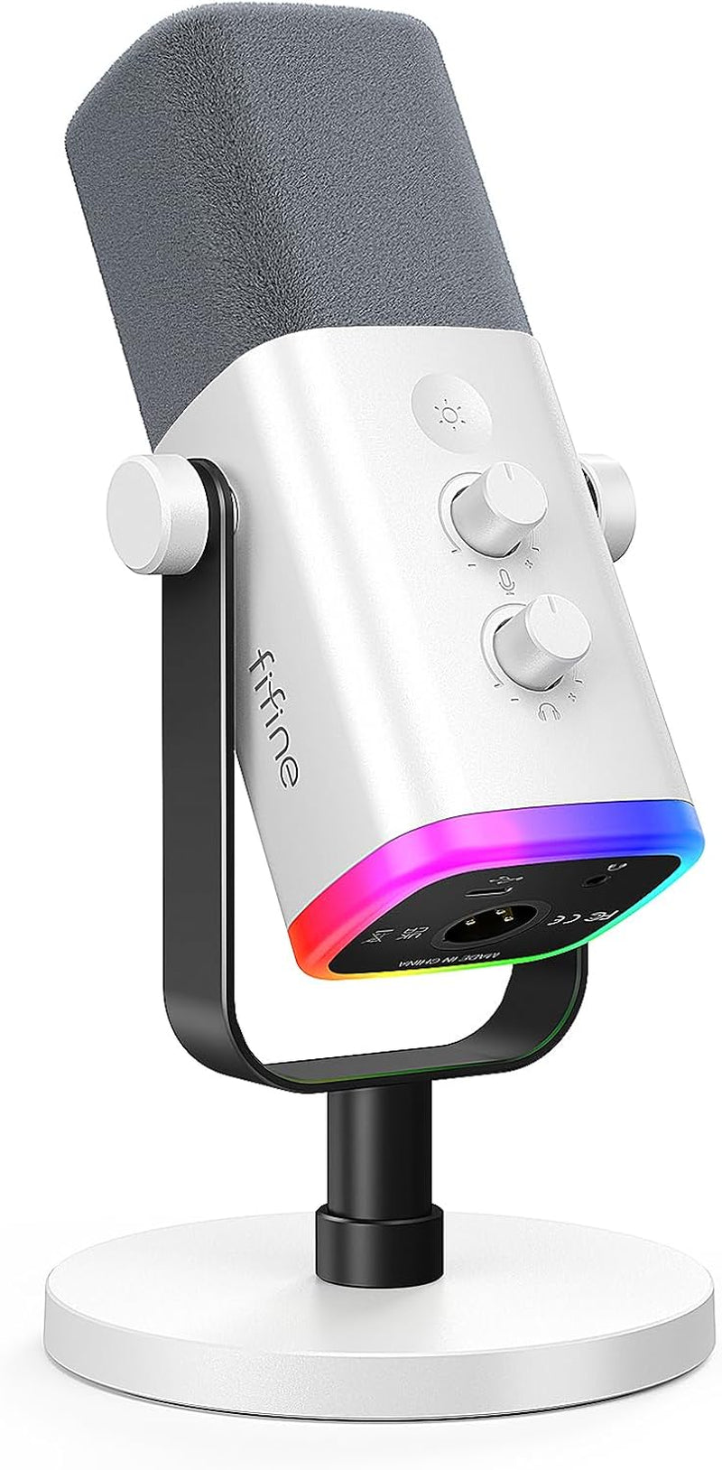 XLR/USB Gaming Microphone for Streaming Podcasting, PC Computer RGB Mic, with Gain Knob, Mute Button, Monitoring Jack, Gamer Mic for Recording Video Creation-Ampligame AM8 White