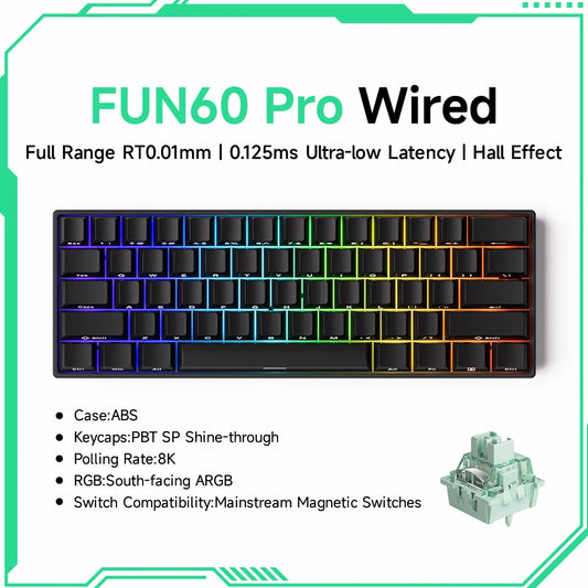 Monsgeek FUN60 Mechanical Keyboard Magnetic Switch 60% Gaming Keyboards Rapid Trigger 0.01Mm 8K ARGB HE/TMR Custom Keyboard