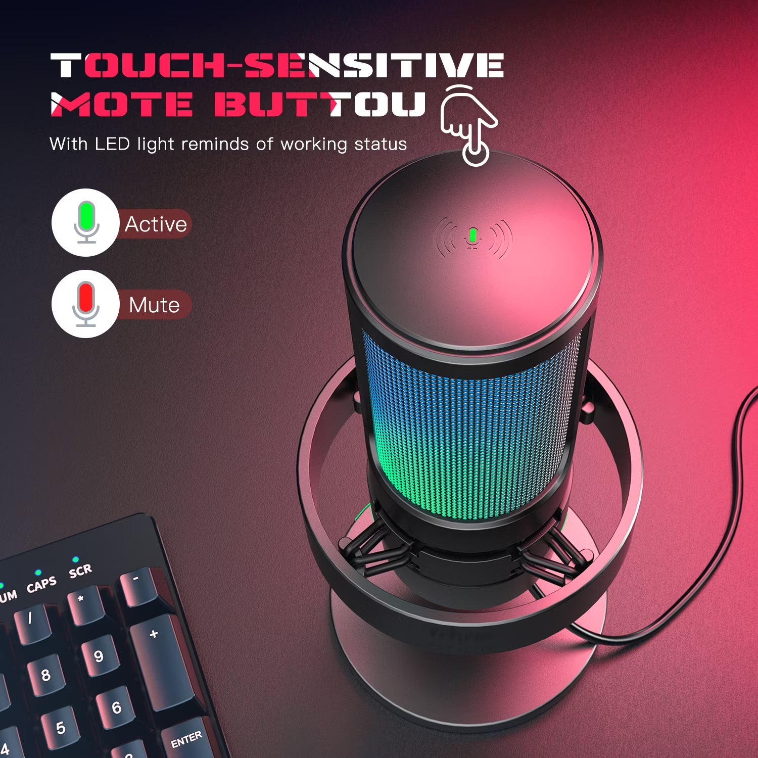A8 Gaming USB Microphone for PS4 PS5 PC Computer,Recording/Streaming Mic with Led,Headphone Jack,Mute Button,Voice Control,Noise Cancellation