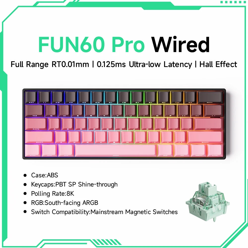 Monsgeek FUN60 Mechanical Keyboard Magnetic Switch 60% Gaming Keyboards Rapid Trigger 0.01Mm 8K ARGB HE/TMR Custom Keyboard