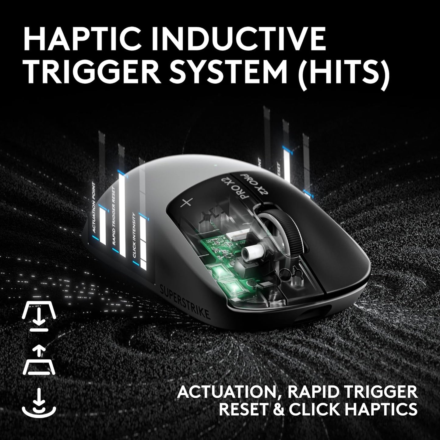 Logitech G PRO X2 SUPERSTRIKE Wireless Gaming Mouse: Customizable Rapid Trigger Magnetic Analog Switches, Adjustable Click Haptics, 61G Ultra Lightweight, USB-C, <8K Polling, for Pc/Mac - Black/White