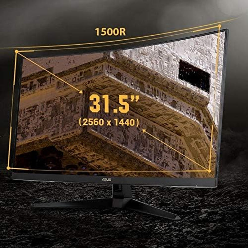 ASUS TUF 32 Inch Curved Gaming Monitor - QHD (2560 X 1440), 165Hz (Supports 144Hz), 1Ms, Extreme Low Motion Blur, Speaker, Freesync Premium, VESA Mountable, Displayport, HDMI - VG32VQ1B