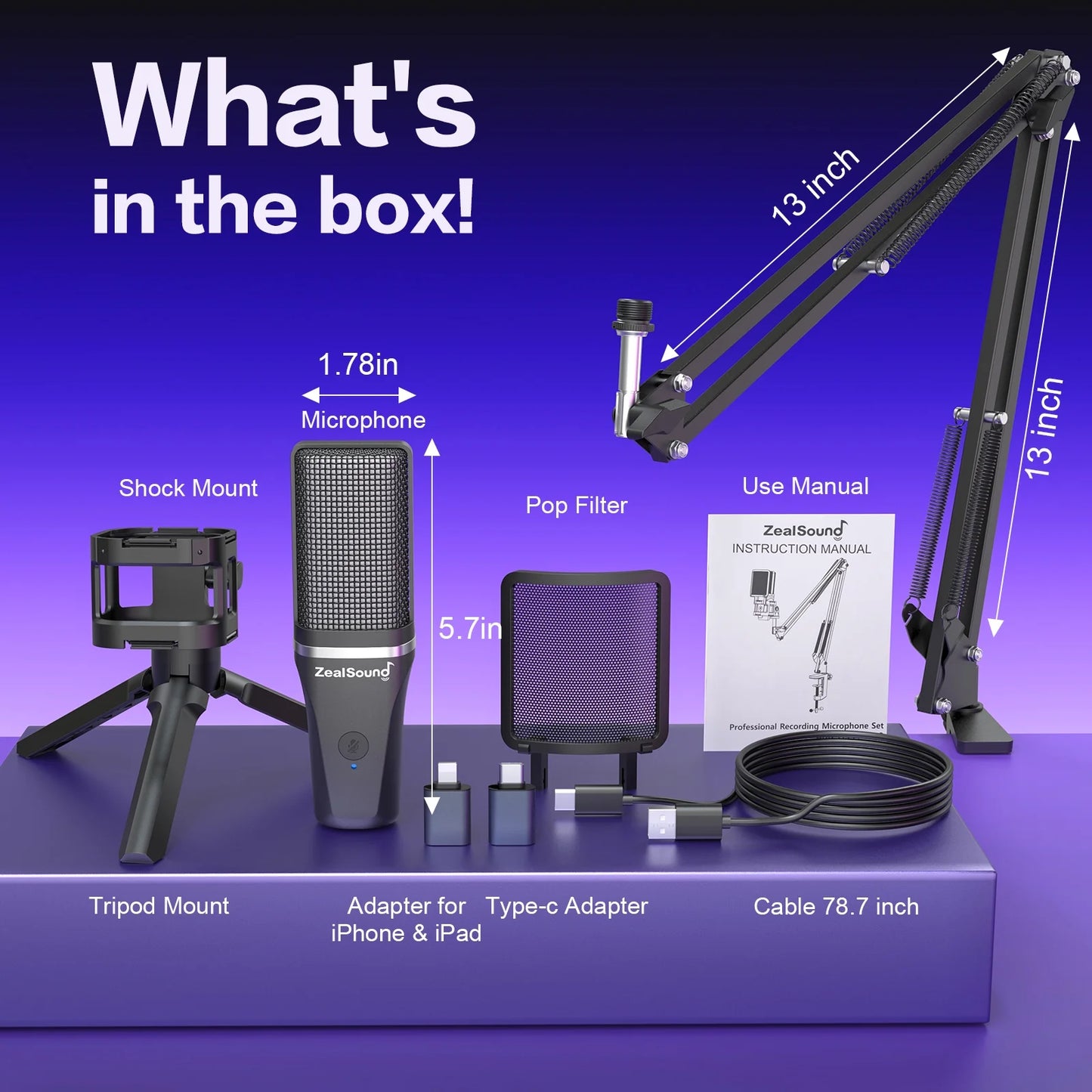 Gaming USB Microphone,Noise Cancellation Condenser Mic,3.5Mm Headphone,Rgb Microphone with Mute,Gain,Monitoring,Boom Arm,Pop Filter for Phone,Pc,Computer,Mac,Streaming,Podcast
