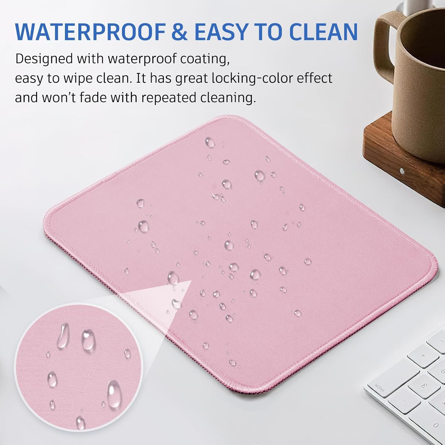 Pink Mouse Pad, Nice and Cute Mouse Pad, Splash-Proof Textured 10.2 X 8.2Inch, Stitched Edge Non-Slip Waterproof Rubber